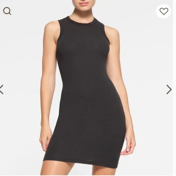 Skims Cotton Rib Tank Dress Soot Black Small | Sleeveless Bodycon Mini - Picture 1 of 12